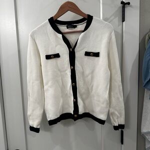 Zara White Cardigan with Black Trim and Gold Buttons